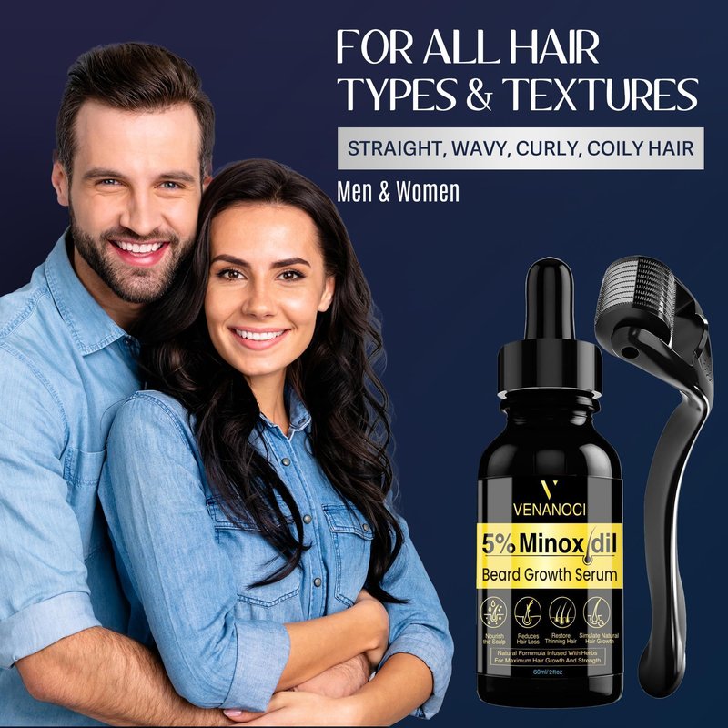 5% Minoxidil for Men Beard Growth Kit: Venanoci Hair Regrowth Oil with Biotin & Rosemary – Thicker, Fuller Beard & Hair – Stop Hair Loss & Thinning – Hair Growth Serum Treatment