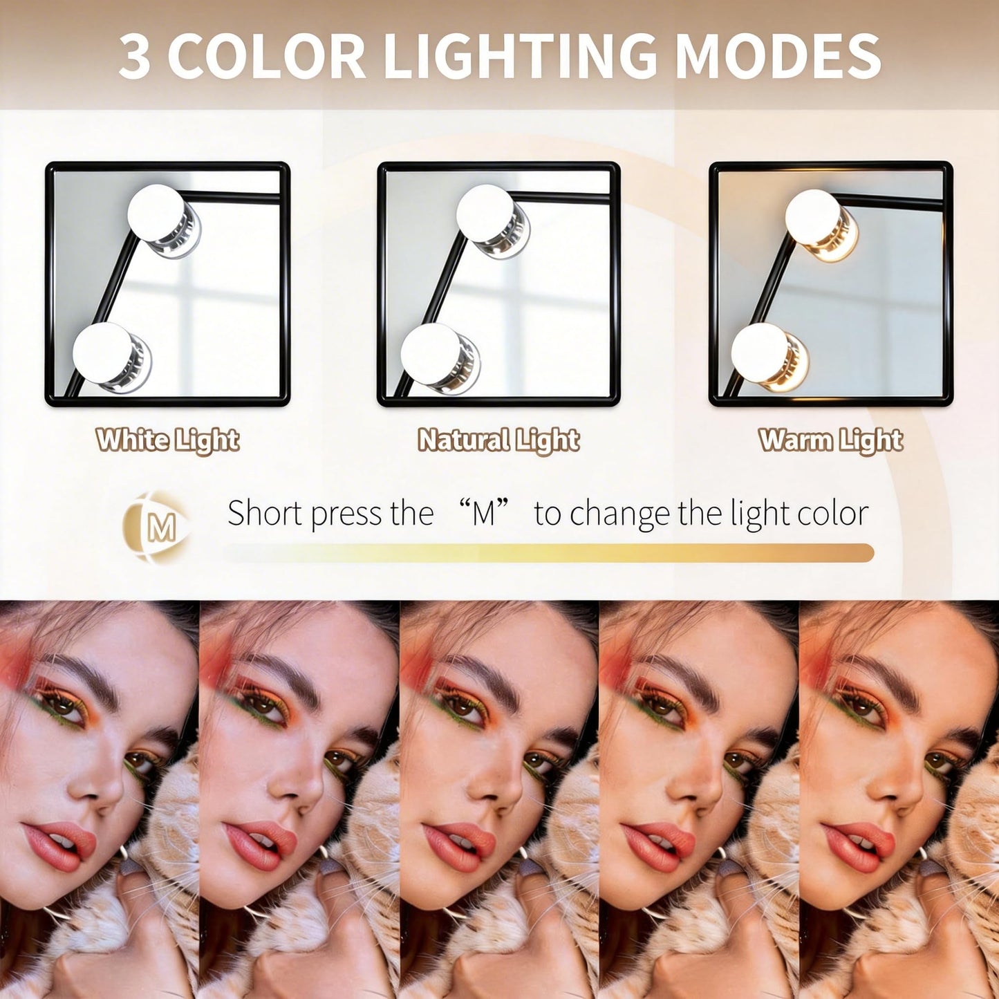 SLIMOON 9.65-inch Lighting Makeup Mirror, 1x / 10x,Touch Control,3-Color Adjustable,Metal Stand,up and Down Adjustable Makeup Mirror, High Color Rendering, Eye-Protecting Light Source,Ultramarine