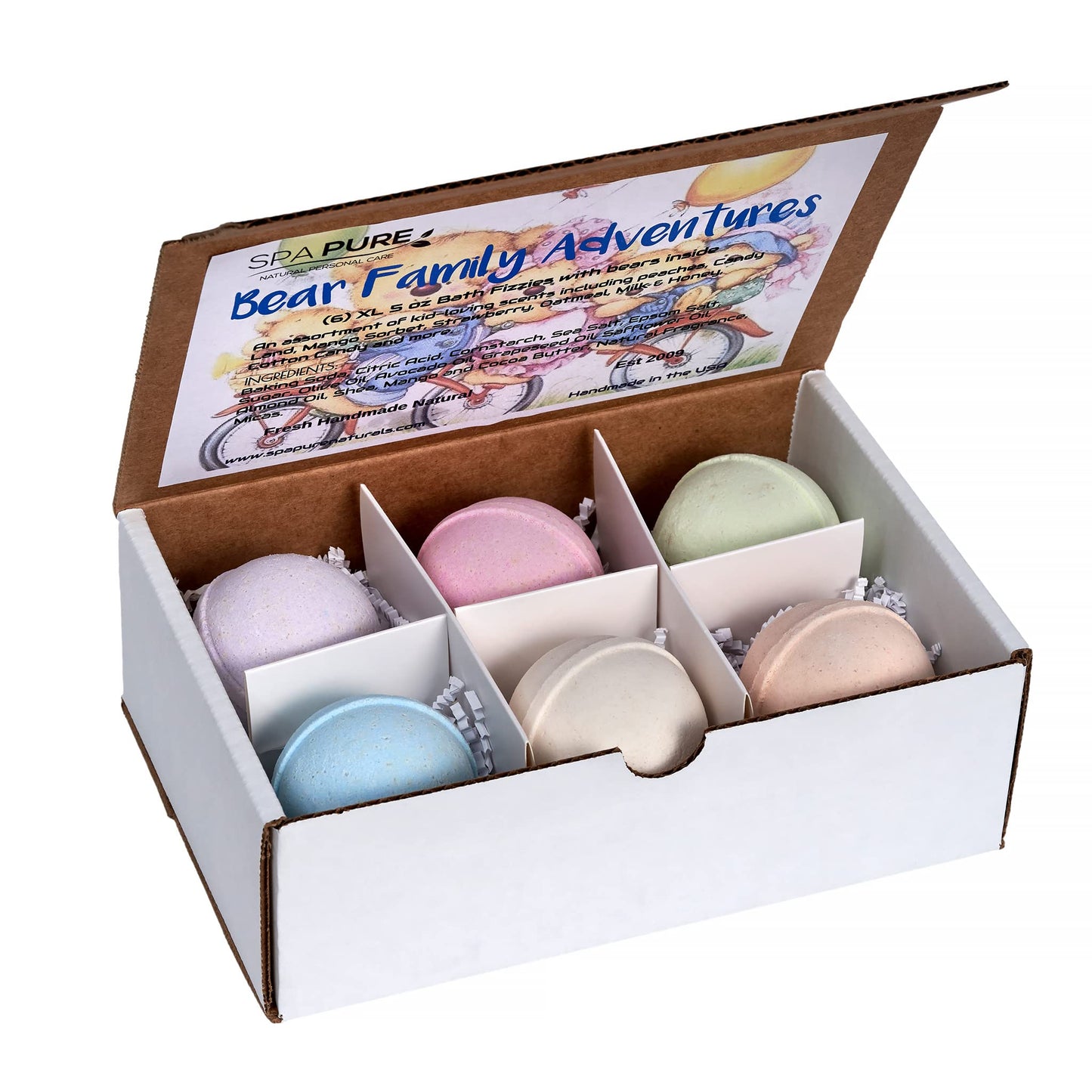 Bath Bomb Fizzies with Surprise: 6 Bear Family Toys Inside Bath Bombs, Huge Balls (5 oz) Safe, Great for Bubble Baths, Perfect for Little Girls and Boys (6 Count) Pack of 1