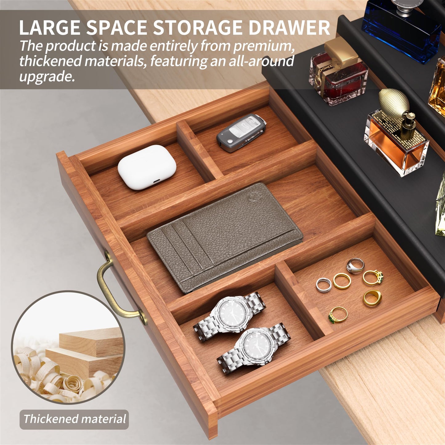 YIKIBOX Cologne Organizer for Men,Wooden Perfume Organizer with Hidden Compartment and Drawer,Cologne Stand and Storage Display Risers for Dresser,Great Gift for Men/Friend（Brown）