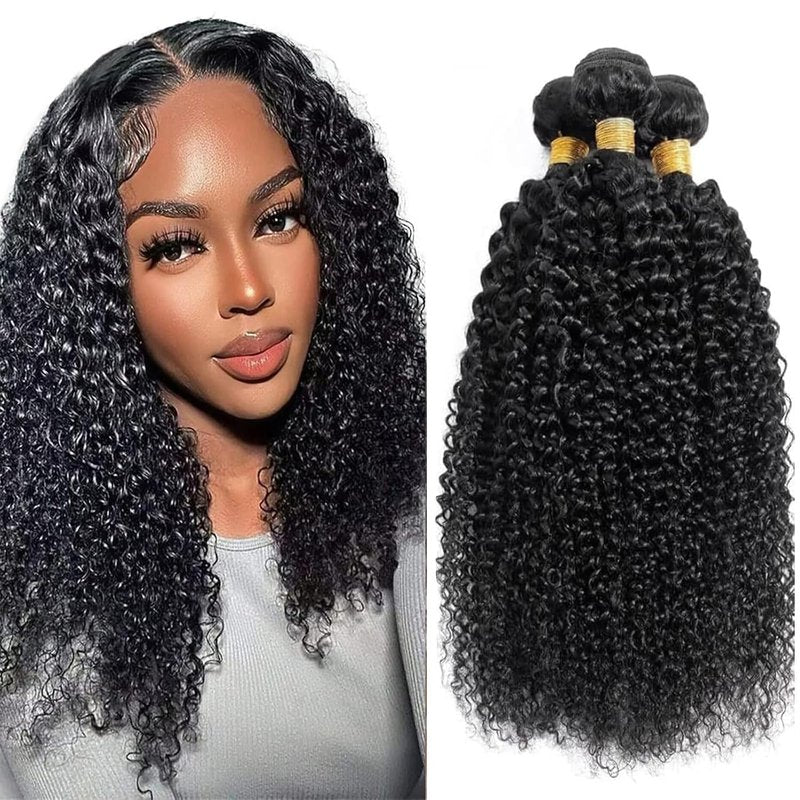 Kinky Curly Human Hair Bundles - Unprocessed Brazilian Virgin | 8-10-12 Inch Double Weft Extensions