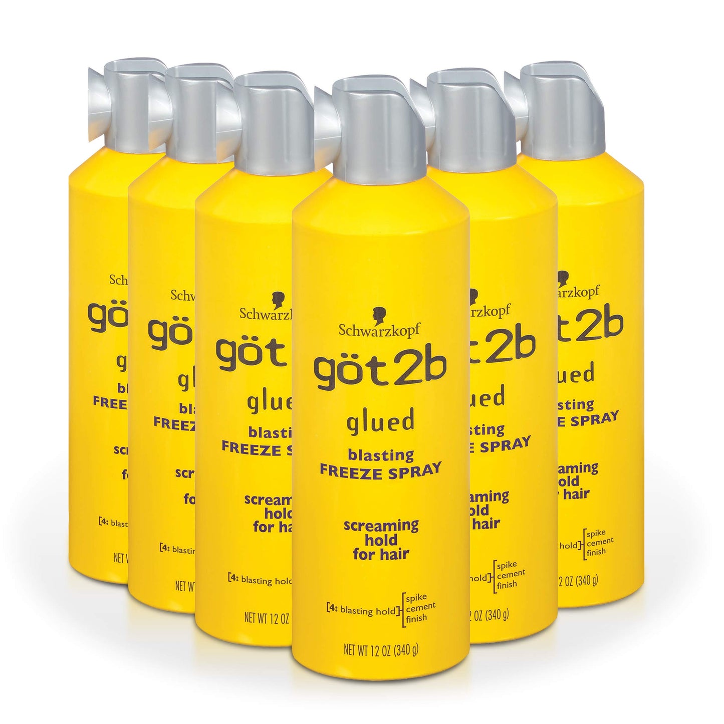 got2b Glued Blasting Freeze Hair Spray, 12 Fl Oz, Pack of 6, Extra Strong Holding Spray for Spikes & Styles, Long-Lasting All-Day Hold, Wind-Tested, Humidity-Resistant, Washes Out Easily