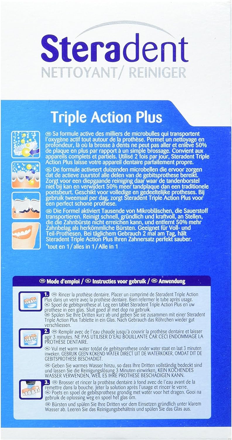 Steradent Triple Action Plus - Effective Denture Cleaner Tablets | 36 Count