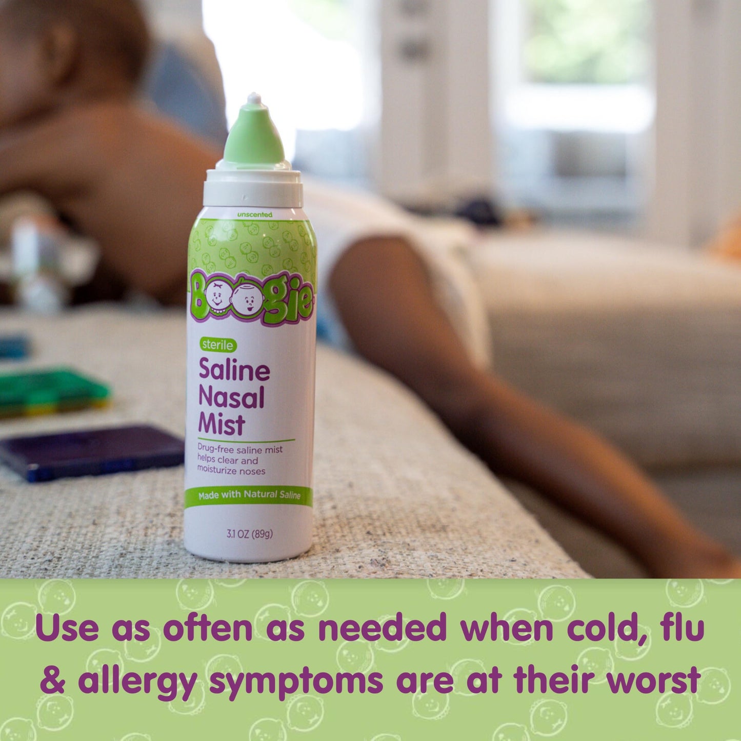 Boogie Baby Saline Nasal Spray Mist, Allergy Relief, Nasal Decongestant, Made with Saline, Unscented, 3.1 Ounce (Pack of 3)…
