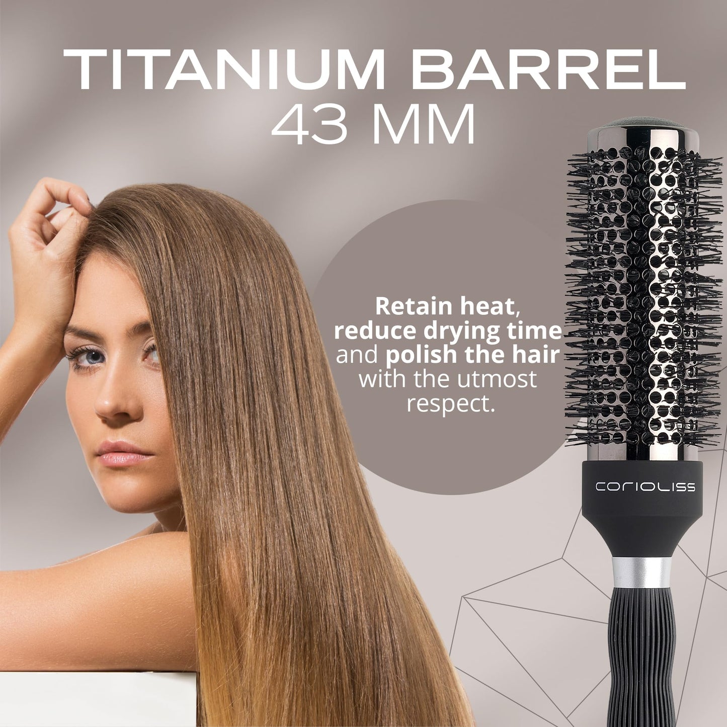 Corioliss | Hair Brushes for Women | Professional Titanium Round Barrel Ionic Hair Brush | Ideal for Styling Every Kind of Hair 43 MM
