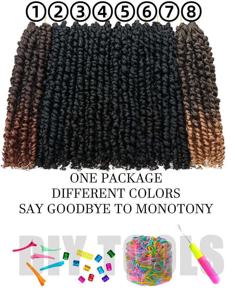 10 Inch 8 Packs Passion Twist Crochet Hair-Mixed Color Combo Pack(6 packs 1B+ 1 pack T1B/27+1 pack T1B/30),Pre-twisted Pre Looped Soft & Bouncy Synthetic Braided Hair Extensions (1B+T27+T30)