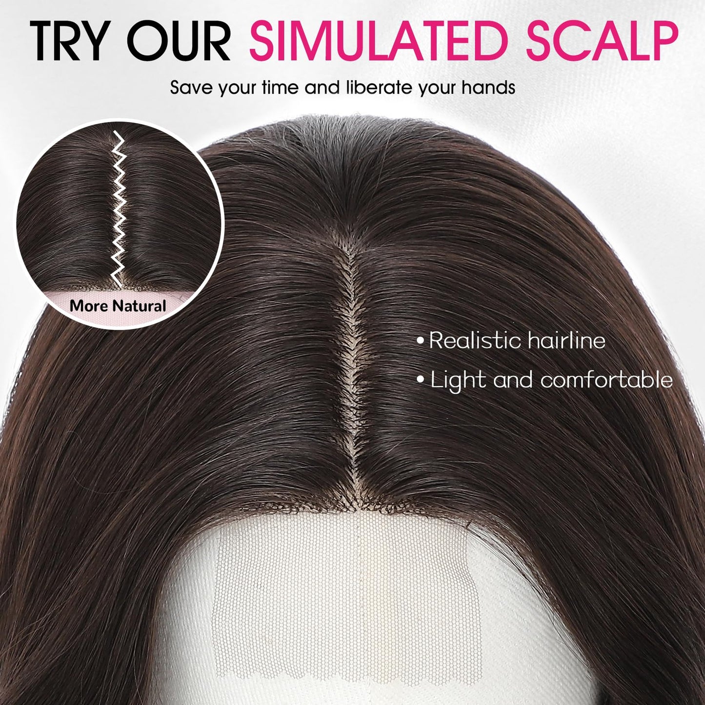 Niceone Hair 18 Inch Dark Brown Wig for Women, Middle Part Medium Length Wavy Synthetic Hair Wig, Upgraded Strands Natural Hairline Design for Daily Party Halloween(Dark Brown,18 Inch)