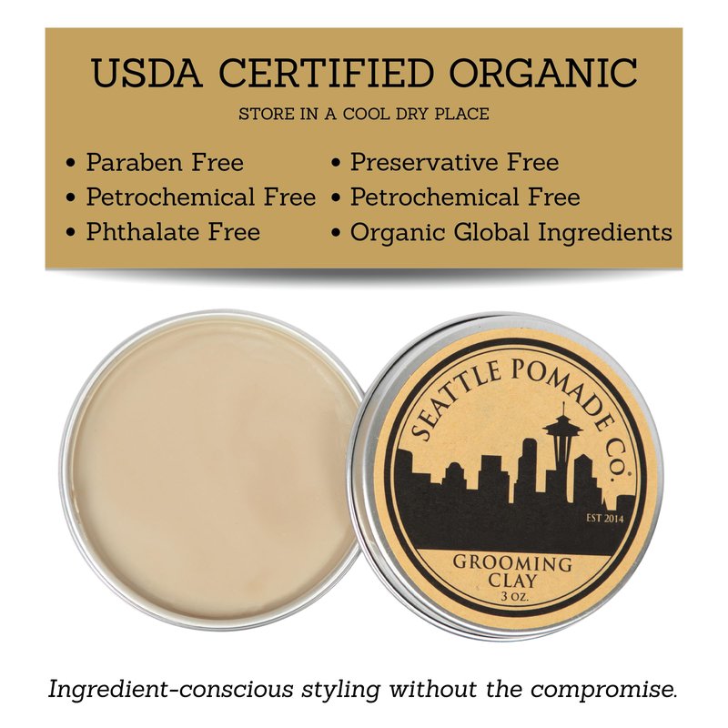 Seattle Pomade Co. Grooming Clay for Hair - USDA Certified, With Organic Essential Oils, Beeswax Based. Made with organic materials from around the world.