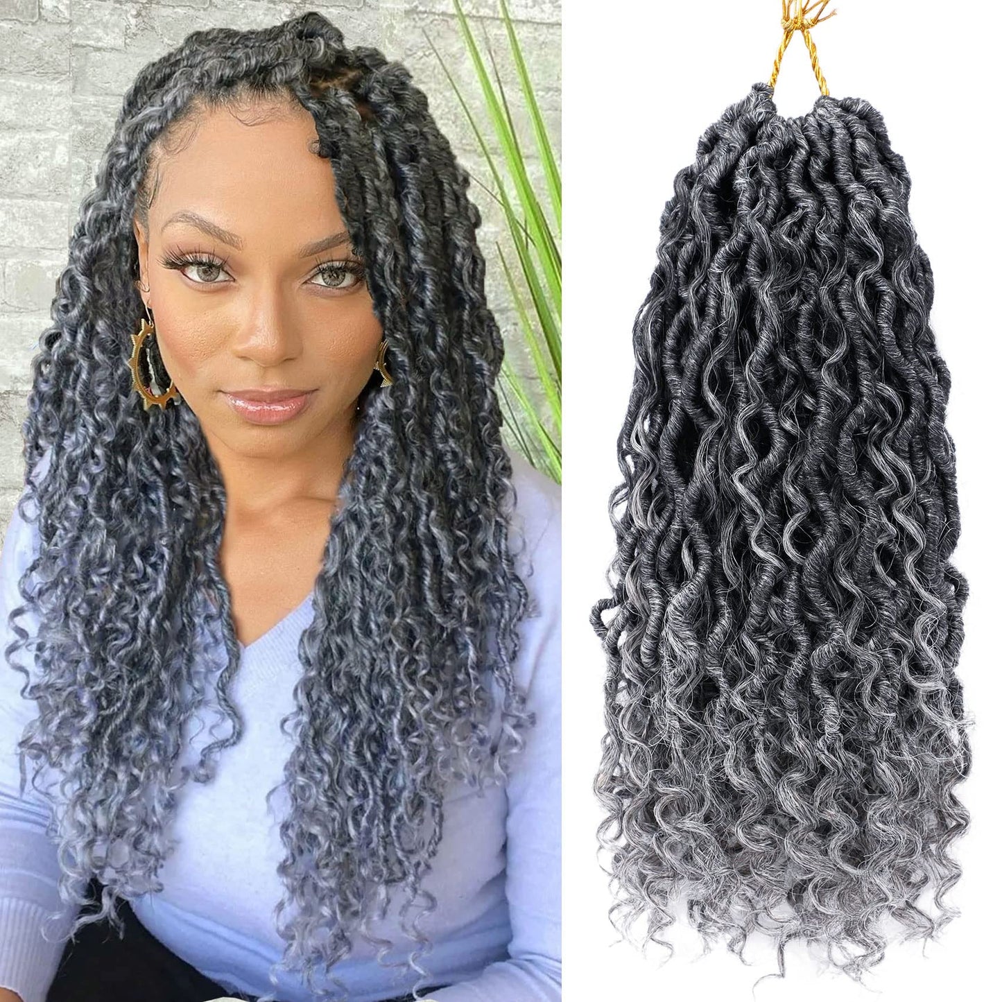 14 Inch Goddess Locs Crochet Hair for Black Women 6 Packs, T1B/Grey