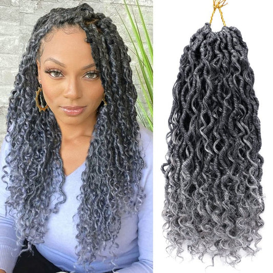 14 Inch Goddess Locs Crochet Hair for Black Women 6 Packs, T1B/Grey