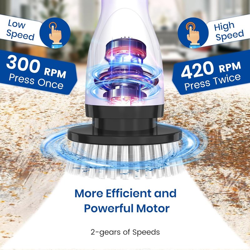 Electric Spin Scrubber - IPX7 Waterproof Cordless Shower Cleaner with 8 Heads & Extendable Handle | 2 Speeds, 2-Hour Runtime