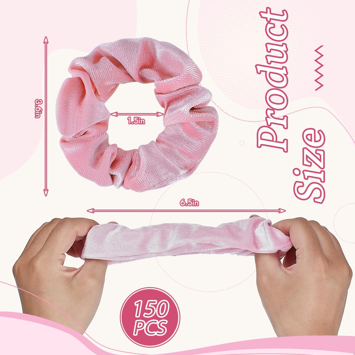 Juexica 150 Pcs Pink Velvet Scrunchies Bulk Soft Hair Scrunchy Cute Hair Ties Scrunchies Solid Color Elastic Bands for Women Girl Party Favors (Pink)