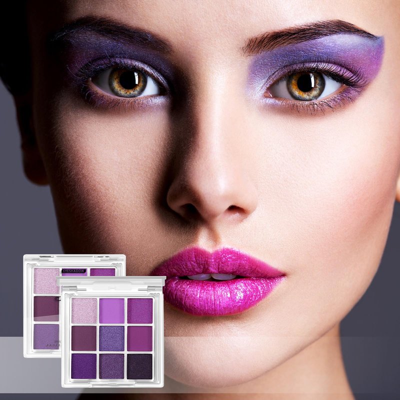 AFGHOUZ 9 Colors Eyeshadow Palette, Purple Eye Shadow Makeup Powder, Creamy, Shimmer Matte Shades, Travel Eyeshadow for Women