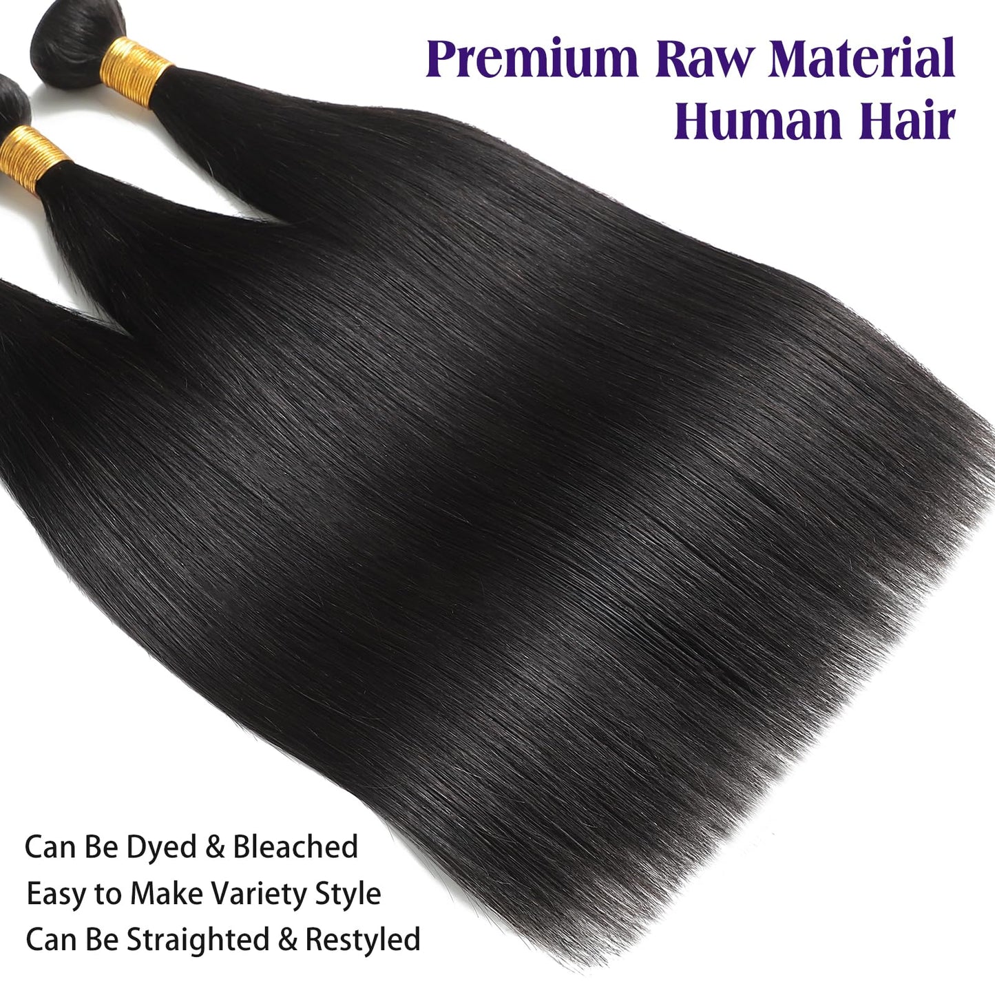 Kaidene 22 Inch Straight Human Hair 1 Bundle 12A Brazilian Virgin Raw Hair Bundles Quality Double Weft Soft Glossy Remy Hair Bundles for Black Women