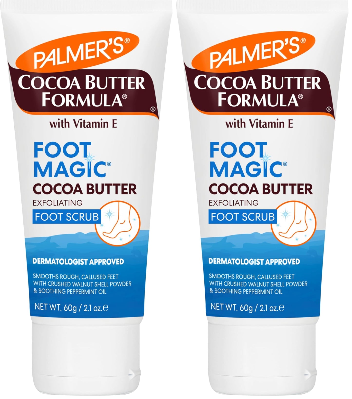 Palmer's Cocoa Butter Formula Foot Magic Exfoliating Foot Scrub with Vitamin E for Dry,Cracked Feet,Use with-Foot Scrubber for Pedicure,2.1 Ounce,(Pack of 2)
