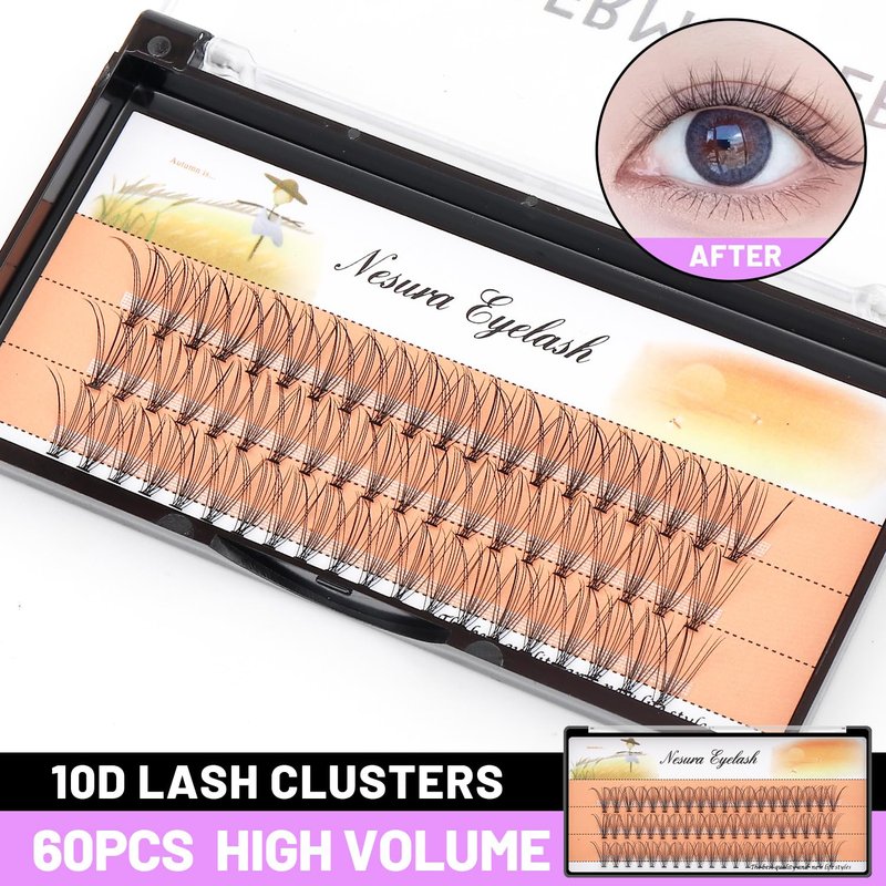 BODERMINCER 10 Root Black Handmade False Eyelashes - Natural Long Individual Extensions | 60pcs in 8-16mm Sizes