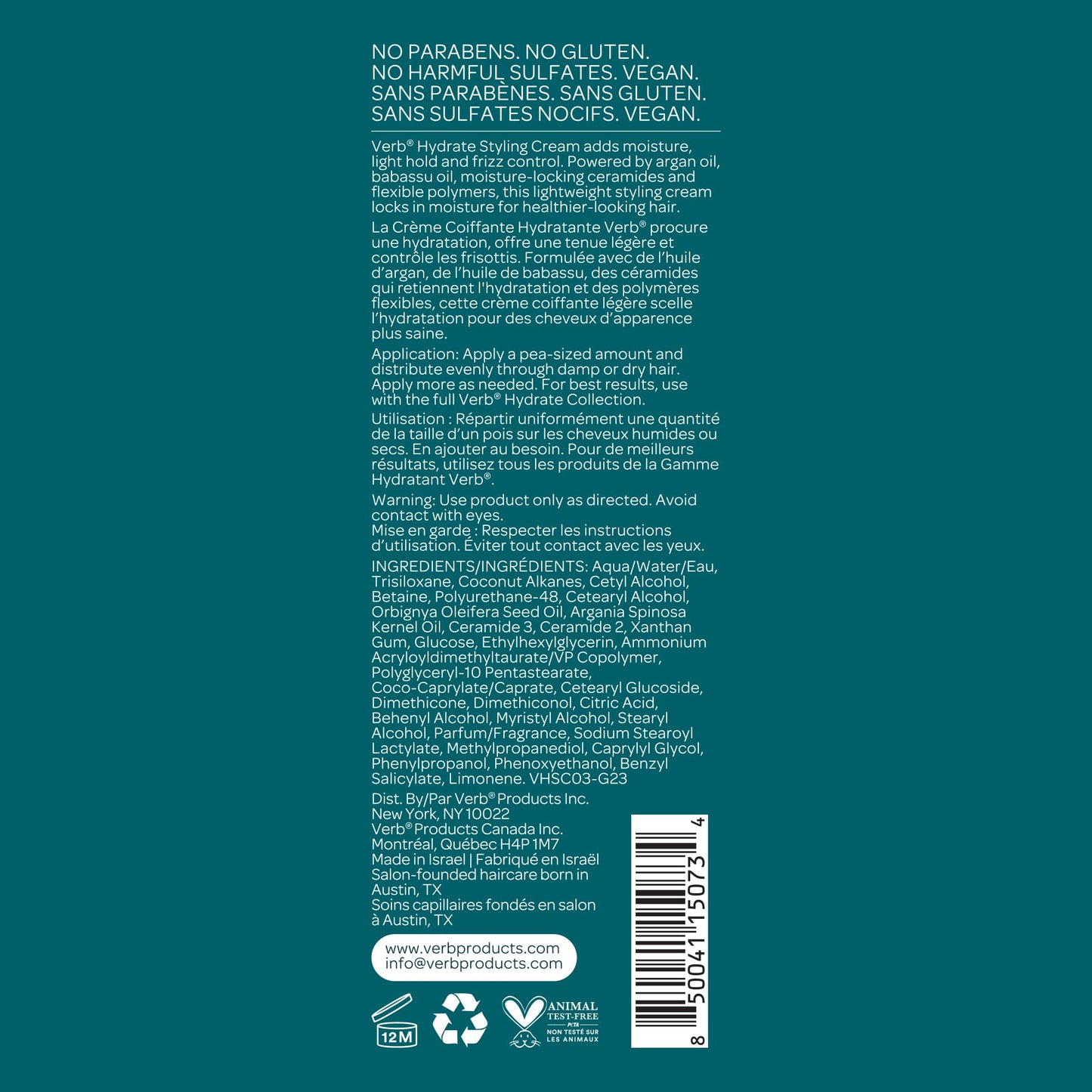 VERB Hydrate Styling Cream Sample, 1 oz - Smooth + Reduce Frizz for Dry + Frizzy Hair - Amber + Warm Jasmine Scent