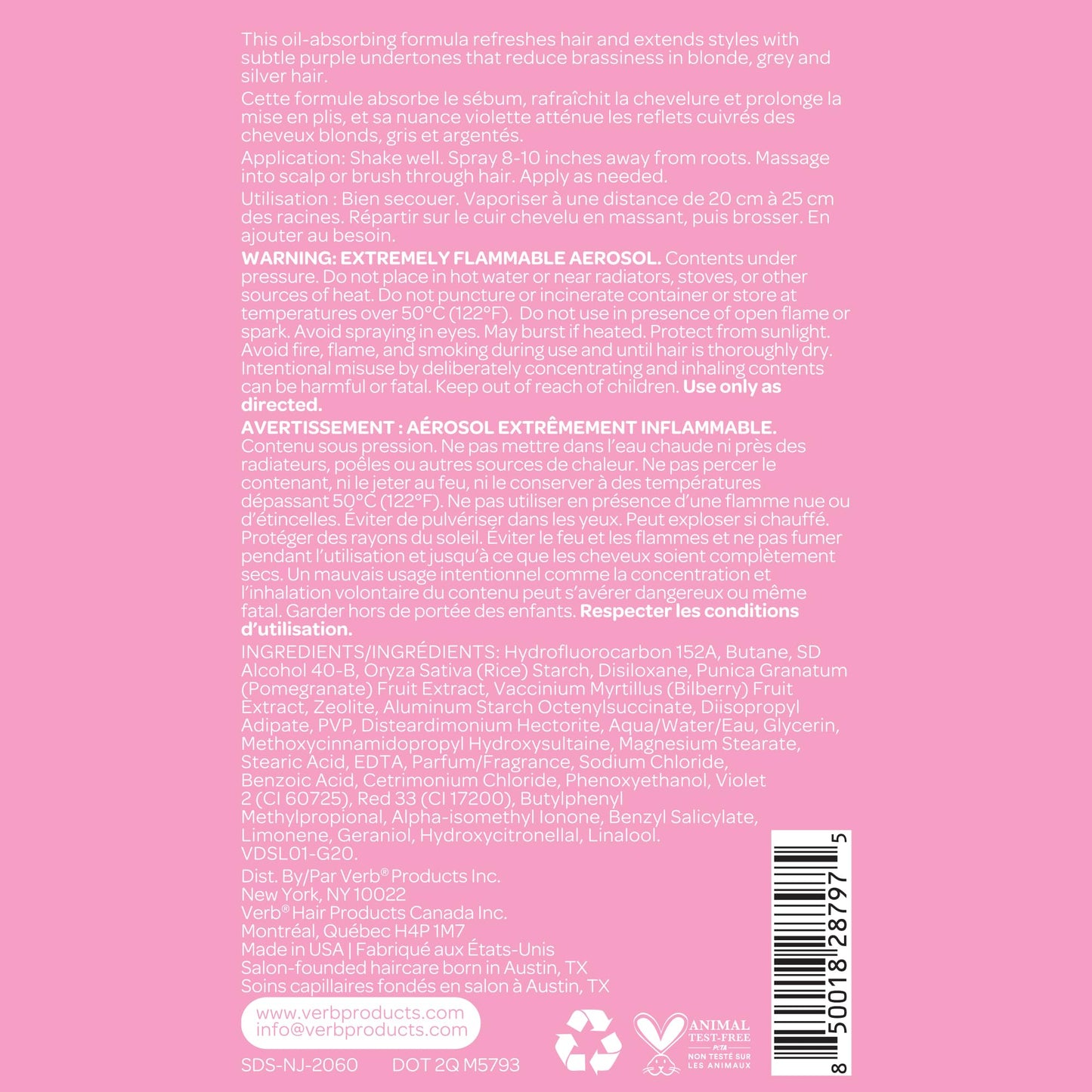 VERB Dry Shampoo Light, 5 oz - Refresh, Absorb Oils + Extends Styles - Refreshing Dry Shampoo Spray for Light Tones - Vegan, No Parabens or Harmful Sulfates