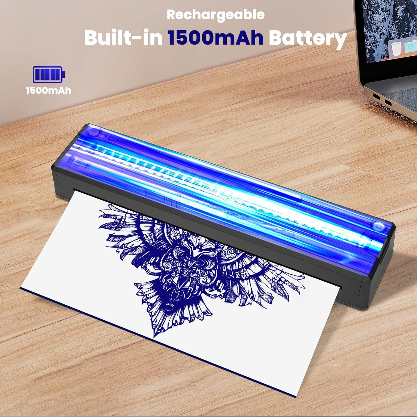 Tattoo Stencil Printer - Portable Wireless Bluetooth Thermal Transfer Machine | Includes 10 Thermal Papers & 3 Transfer Papers, Black