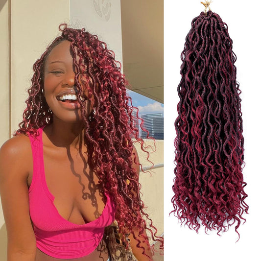 14 Inch Faux Locs Crochet Hair Goddess Locs Crochet Hair for Women Black Color Pre-Looped River Locs with Curly Ends 7 Packs (1B#)