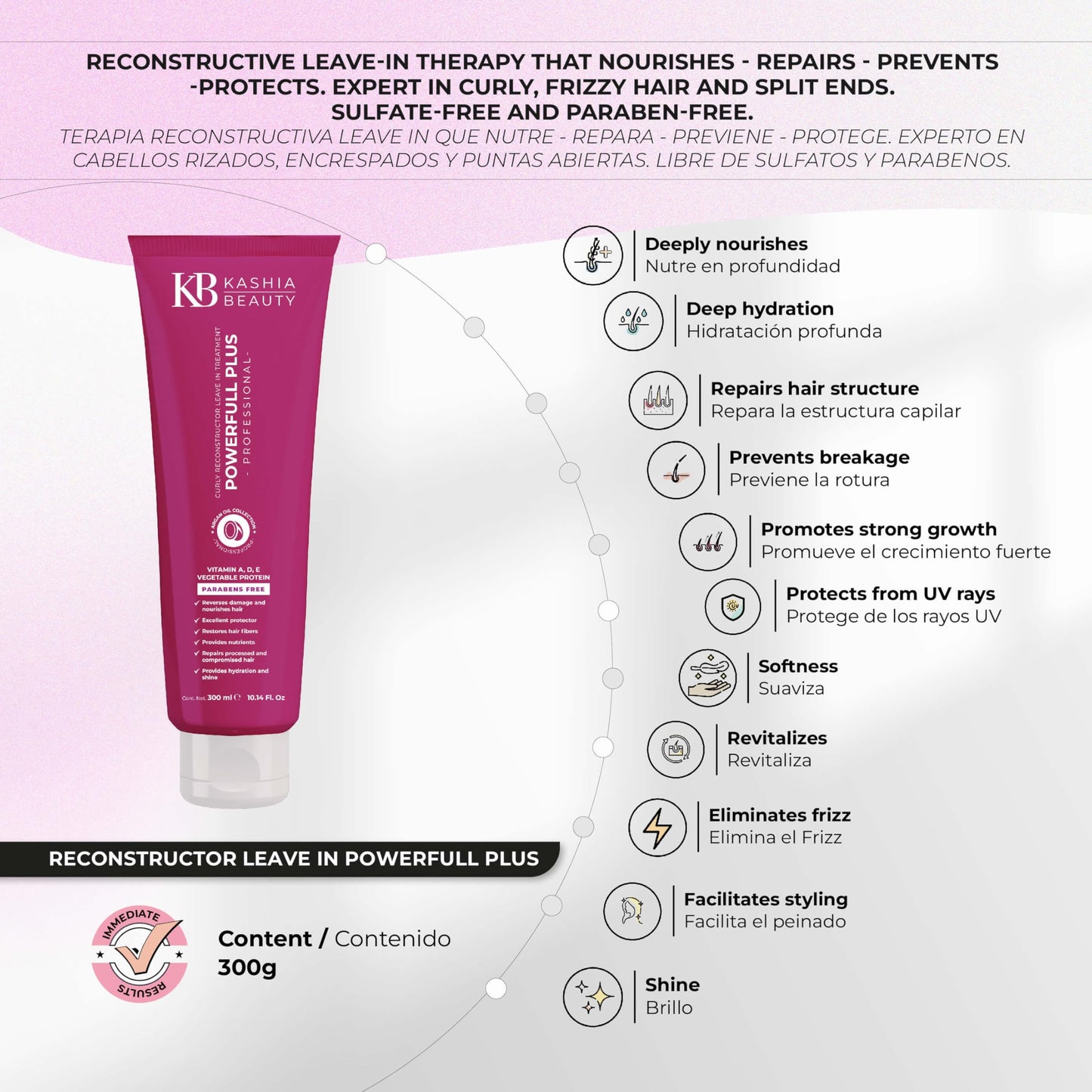 Kashia Beauty Reconstructor Leave-In Powerfull Plus 10.1 oz – Plant-Based Collagen Hair Treatment – Anti-Frizz UV Protection – Deep Hydration with Shea Kokum & Illipe Butters
