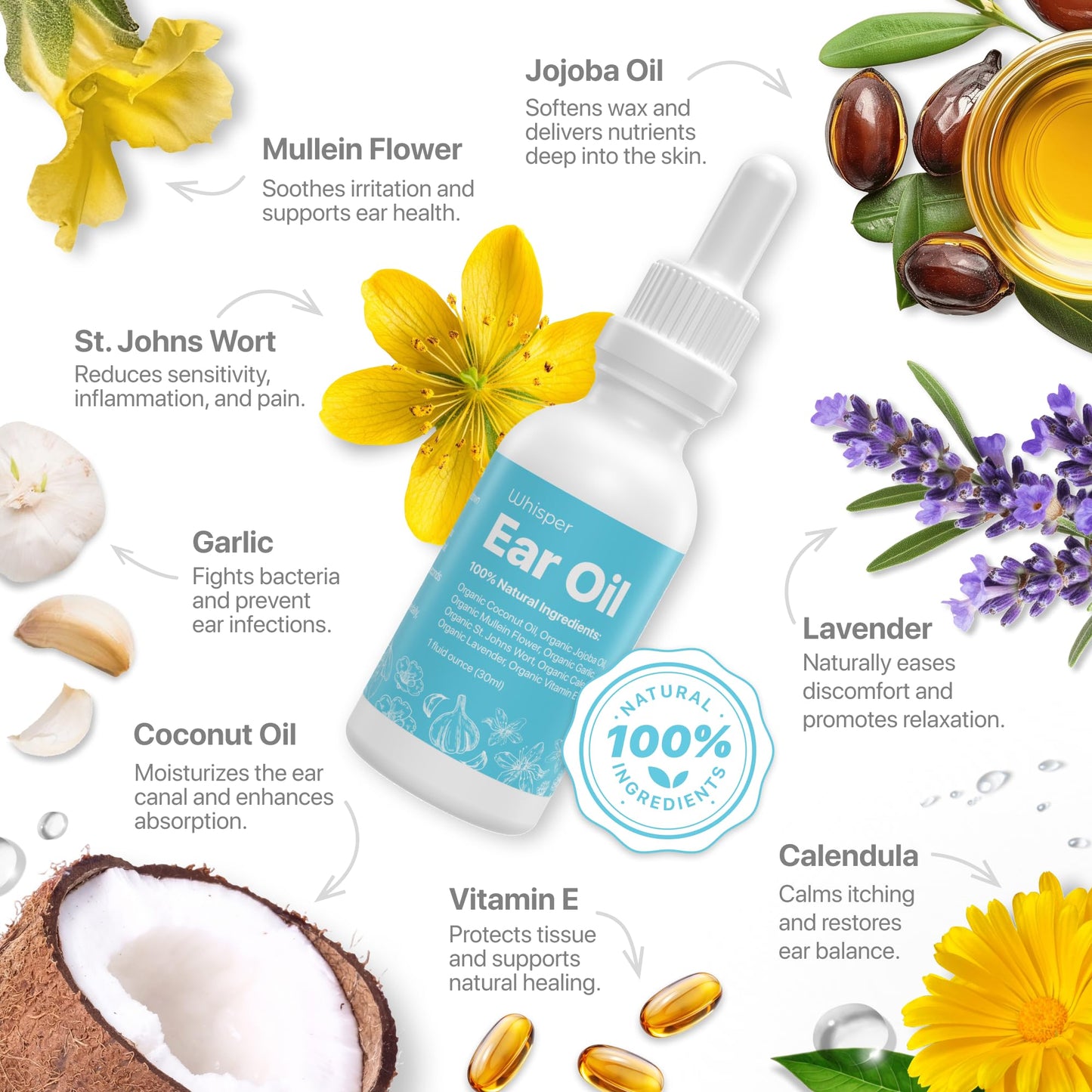 Ear Oil Drops | Garlic Mullein Ear Drops for Clogged Ears, Ear Infection, Ear Wax Removal Drops, Itchy Ears & Earache Drops | Swimmers Ear Drops For Swimmers | Sweet Oil For Ears | Ear Tinnitus Relief
