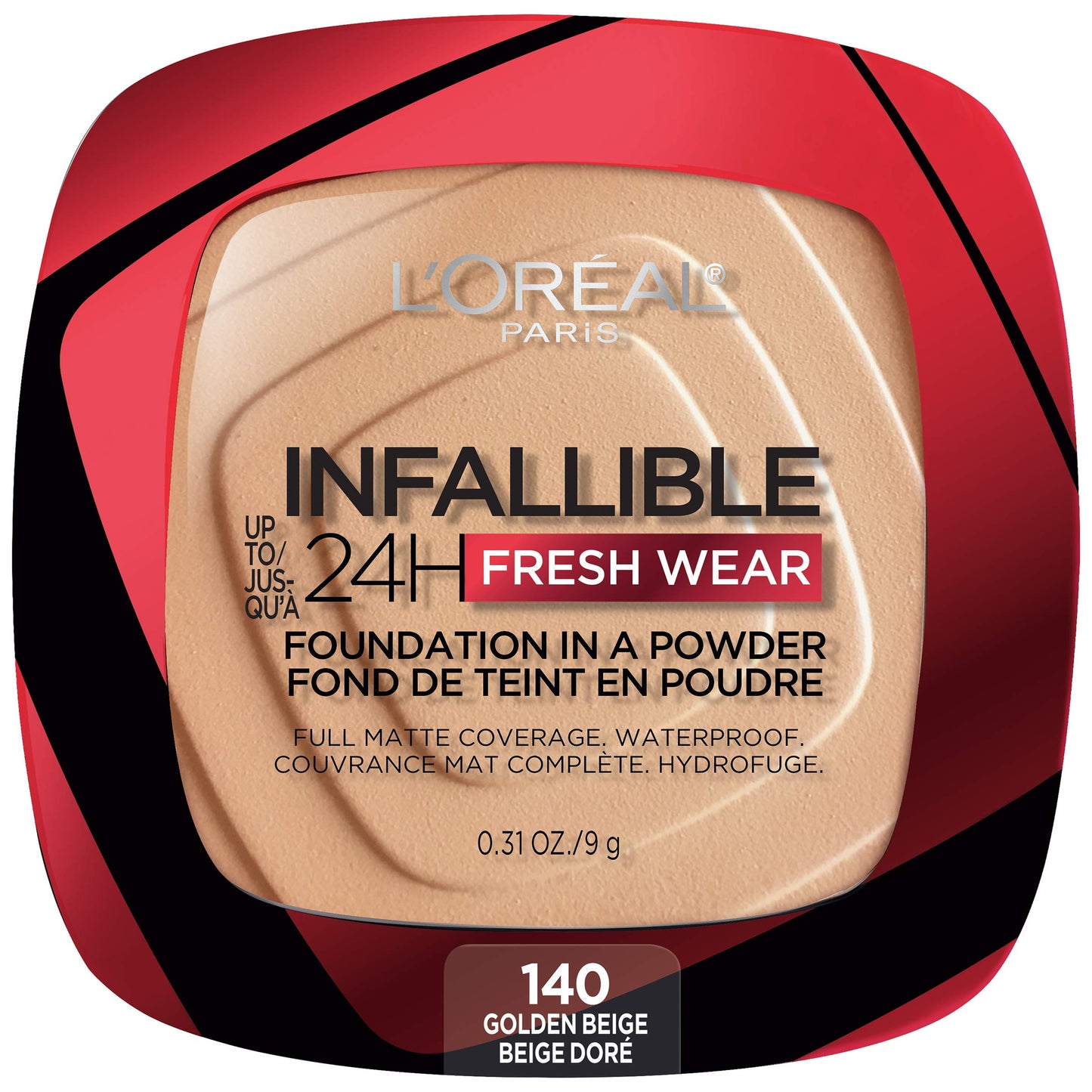 L'Oreal Paris Makeup Infallible Fresh Wear Foundation in a Powder, Up to 24H Wear, Waterproof, Golden Beige, 0.31 oz. (Packaging May Vary)