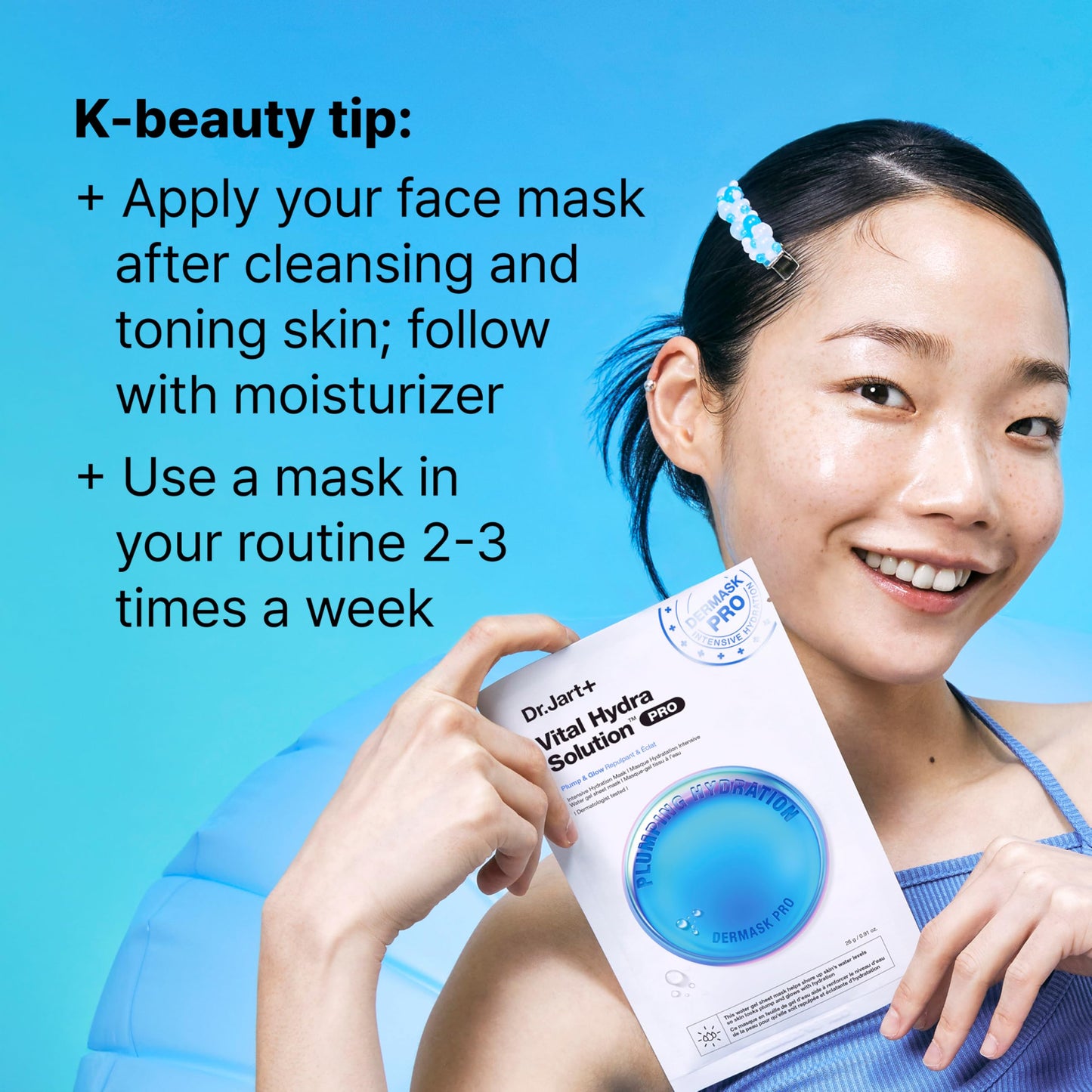 Dr.Jart+ Dermask Vital Hydra Solution Glow Korean Face Mask with Hyaluronic Acid for Glass Skin | Sheet Mask | Gifts for Women | Korean Skin Care, 5 Pack