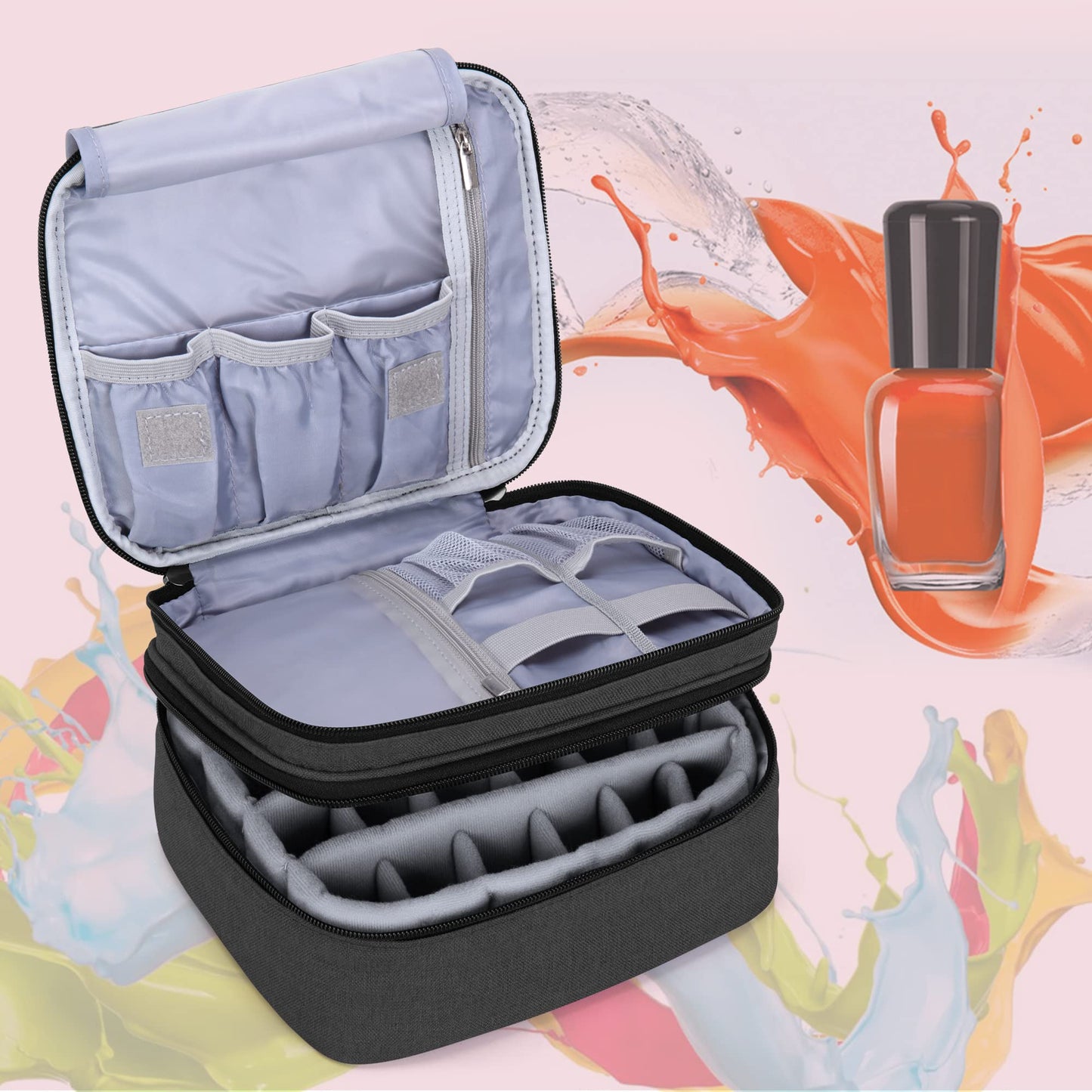 LUXJA Double Layer Nail Polish Carrying Case Holds 30 Bottles, Black