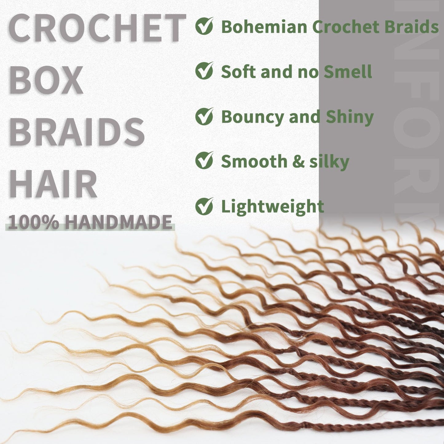 24 Inch Goddess Box Braids Crochet Hair 7 Packs Boho Braids Pre Looped Crochet Braids With Curly Ends Synthetic Bohemian Crochet Braiding Hair for Women, 1B/30/27