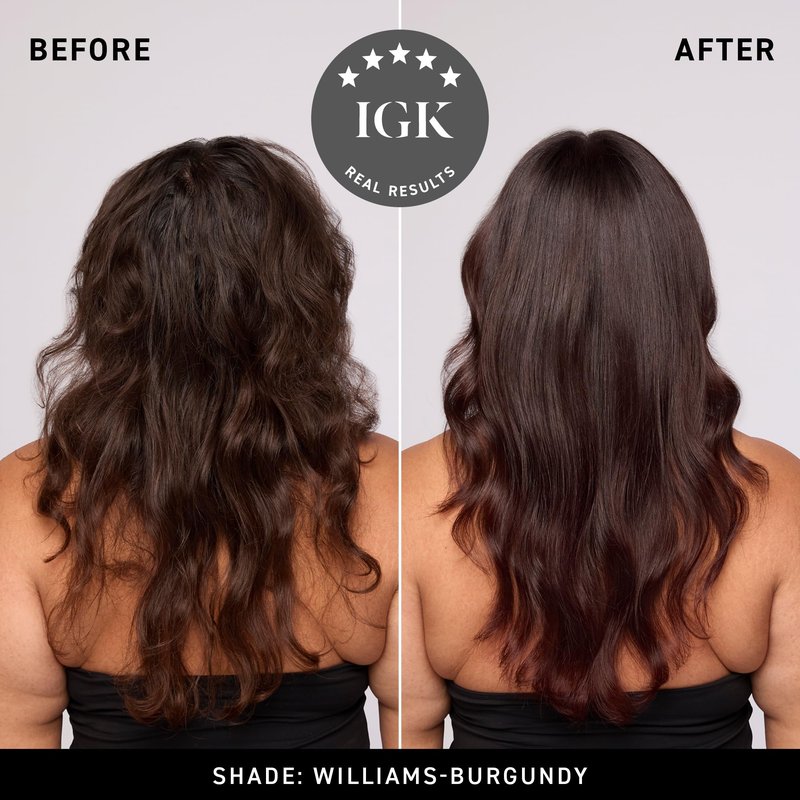 IGK Williams Burgundy | Intense Burgundy Hair Gloss + Color Depositing Mask | Boost Shine, Enhance Burgundy & Wine Tones, Refresh Color | Semi Permanent Conditioning Treatment | Vegan | 6 oz