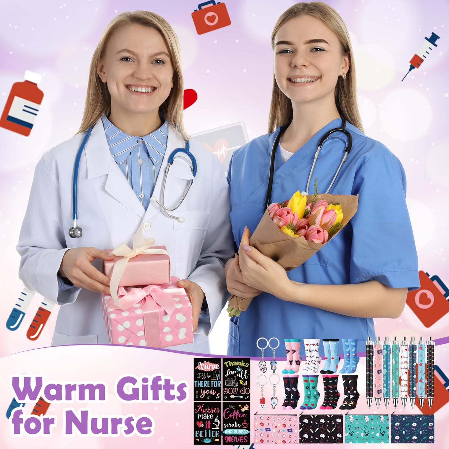Fulmoon 40 Pcs Cna Week Appreciation Gifts Bulk 2026 Nurse Gifts for Women Novelty Socks Makeup Bags Keychains Notebooks Ballpoints for Cna Nurse Graduation