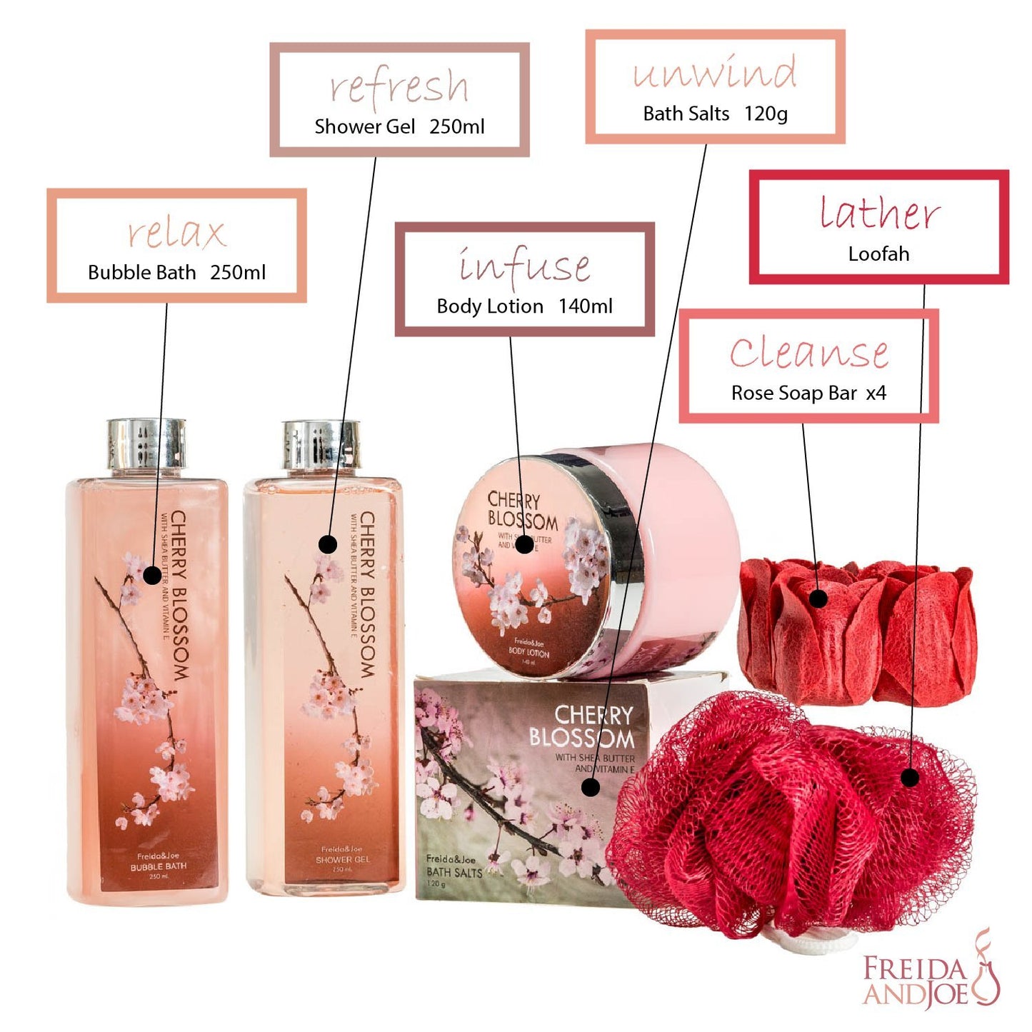Deluxe Cherry Blossom Spa Basket | Home Spa Set with Bubble Bath, Bath Salts & Rose Soaps - Perfect Mother's Day Gift for Mom