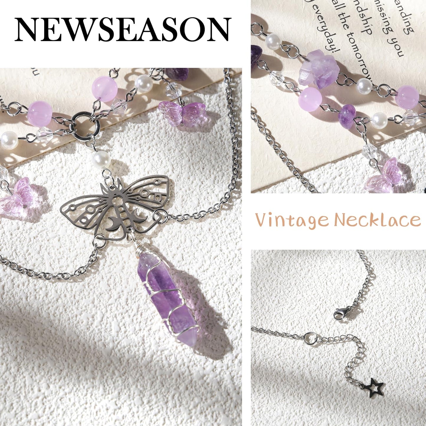 MOSTORY Purple Flower Crown and Fairy Necklace for Women Renaissance Halloween Cosplay