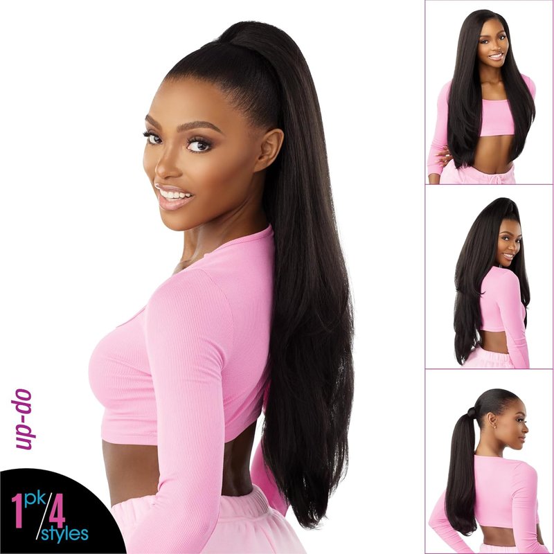 Sensationnel Instant Updown Half Wig Pony - Versatile 4-in-1 Drawstring Style | 1B Off Black