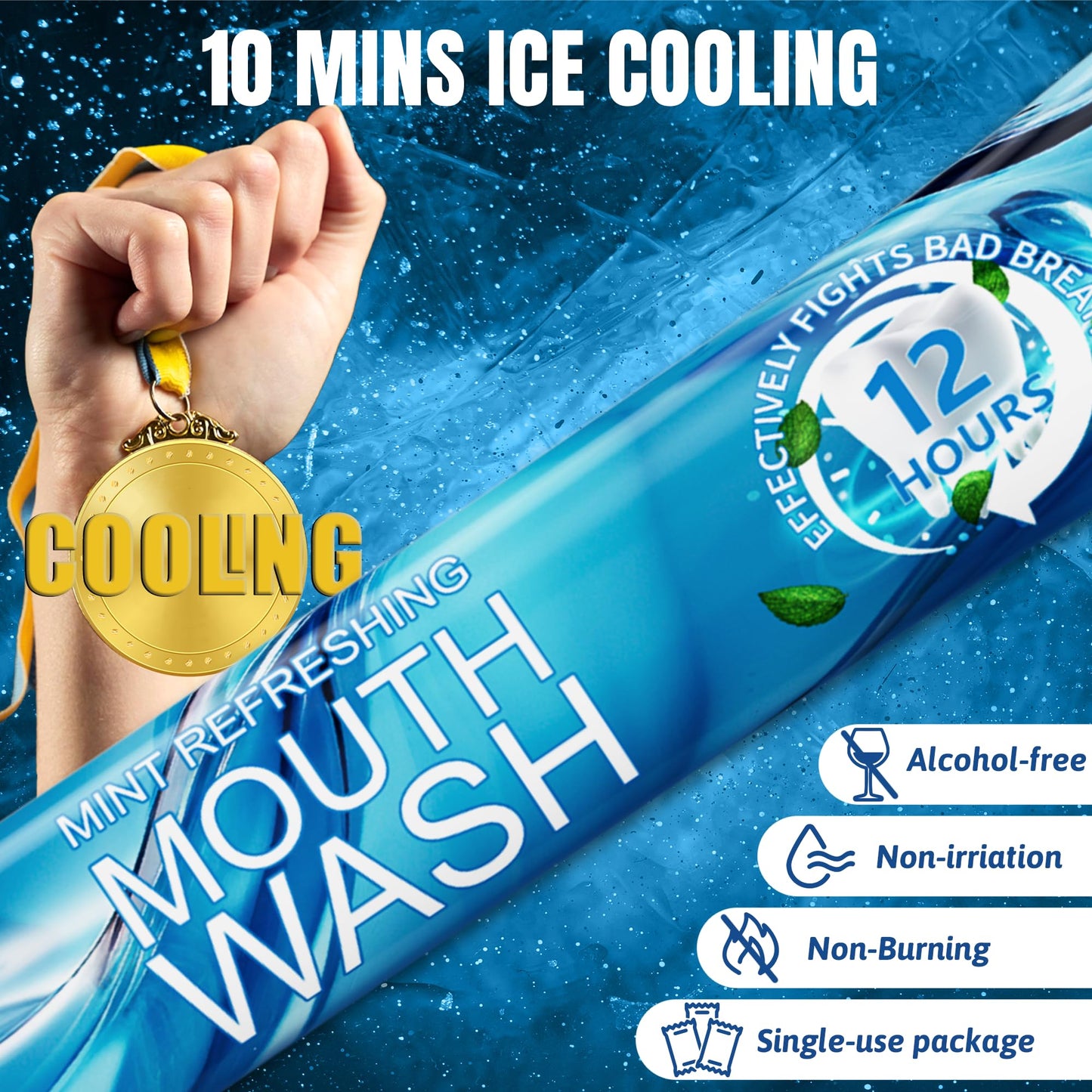 Portable Travel Size Mouthwash Packets - TSA-Approved Mini Mint Mouthwash for Adults, Alcohol & Fluoride-Free Oral Care for Air Travel, Dates & Office, 60 Individually Wrapped 0.4oz Packs