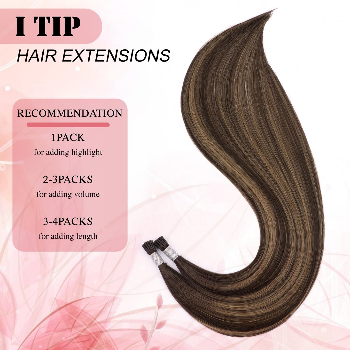 Senmy Itip Hair Extensions Real Human Hair Dark Brown Ombre to Ash Brown Highlight Fushion itips Hair Extensions 18inch Human Hair I Tip Extensions 50g Real Human Hair Extensions
