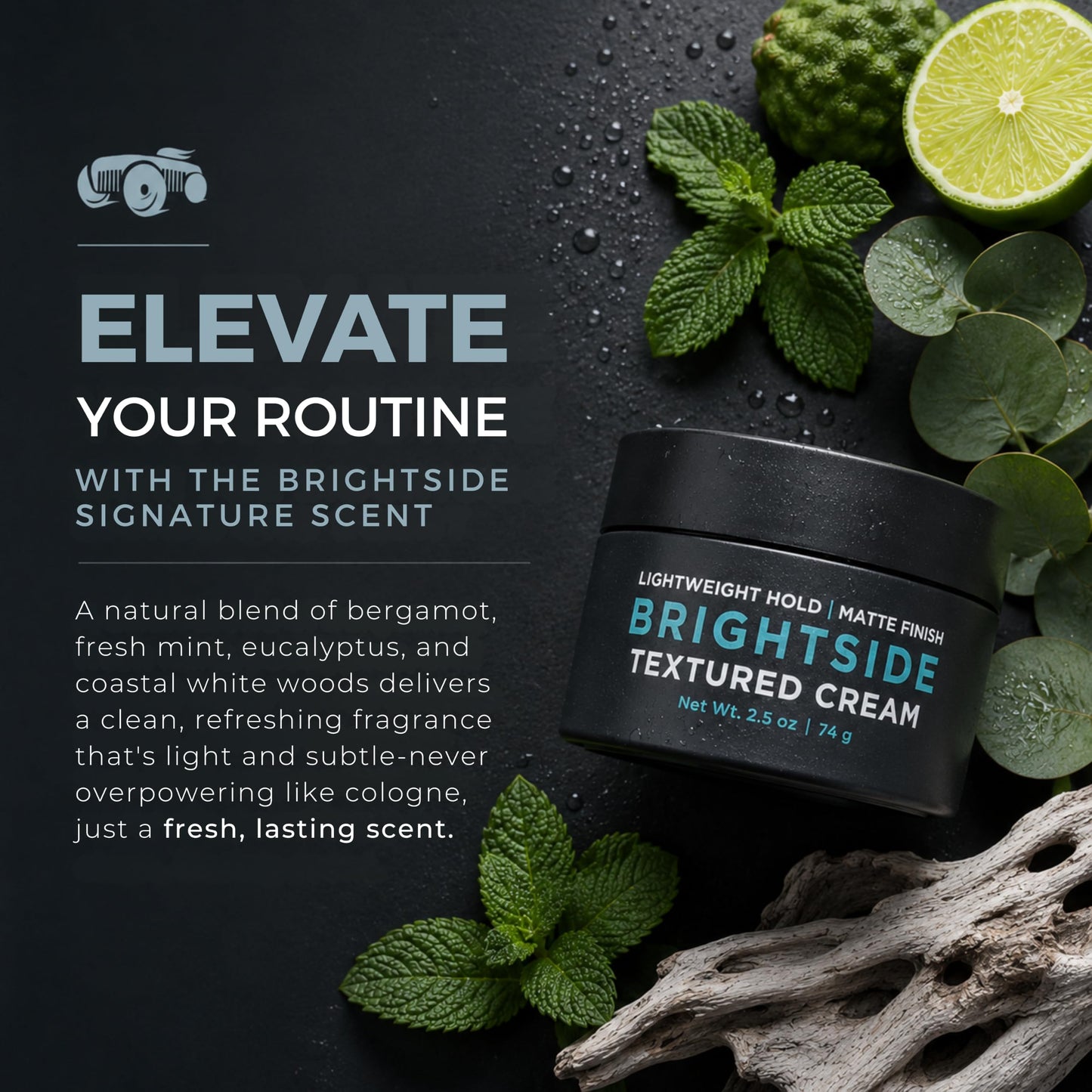 Brightside Textured Cream | Lightweight Hold Matte Finish | Water Based Clay Blend | for All Hair Types | Styling Product