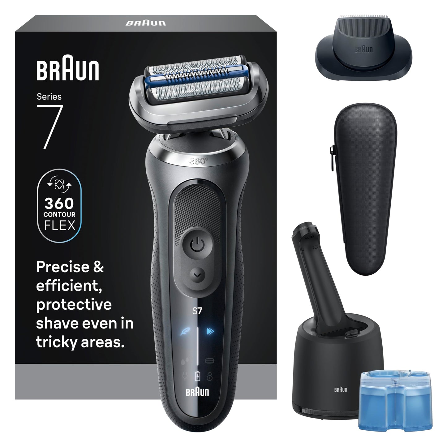 Braun Electric Shaver for Men, Series 7 7171cc, Wet & Dry Shave, Turbo & Gentle Shaving Modes, Waterproof Foil Shaver with Precision Trimmer, Space Grey