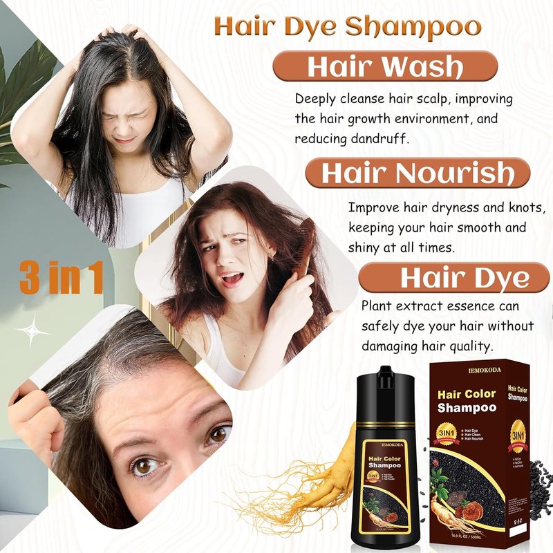 Natural Light Brown Hair Dye Shampoo - 3 in 1 Herbal Color Treatment for Men & Women | 16.9 Fl Oz