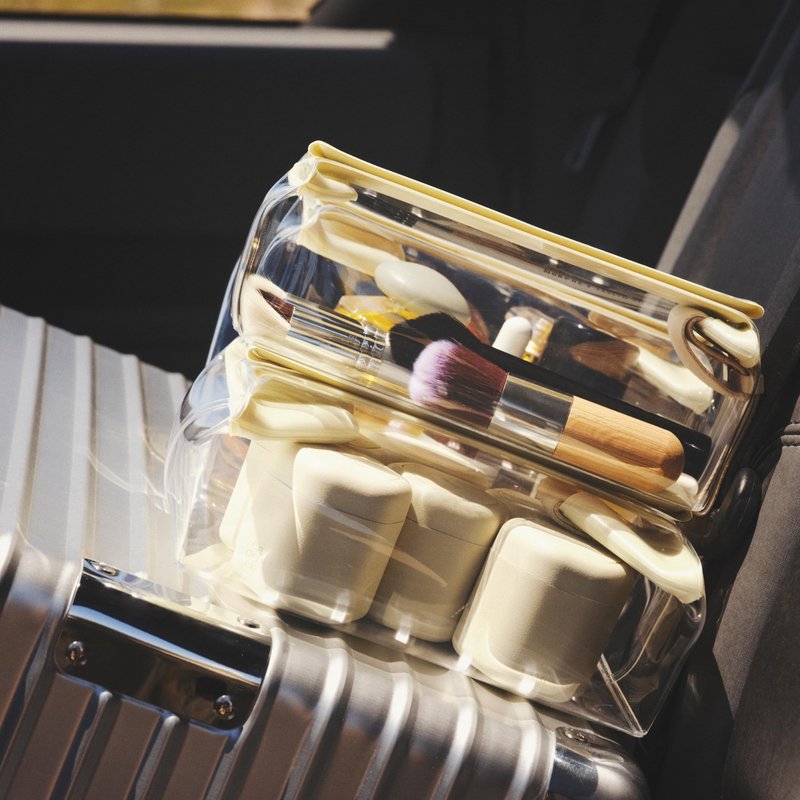 Cadence Travel Containers - 2 Piece Haircare Set - Magnetic Travel Capsules - For Shampoo, Conditioner, Hair Styling Product - 1 Small & 1 Medium Capsule - Shampoo & Conditioner Labels - Petal