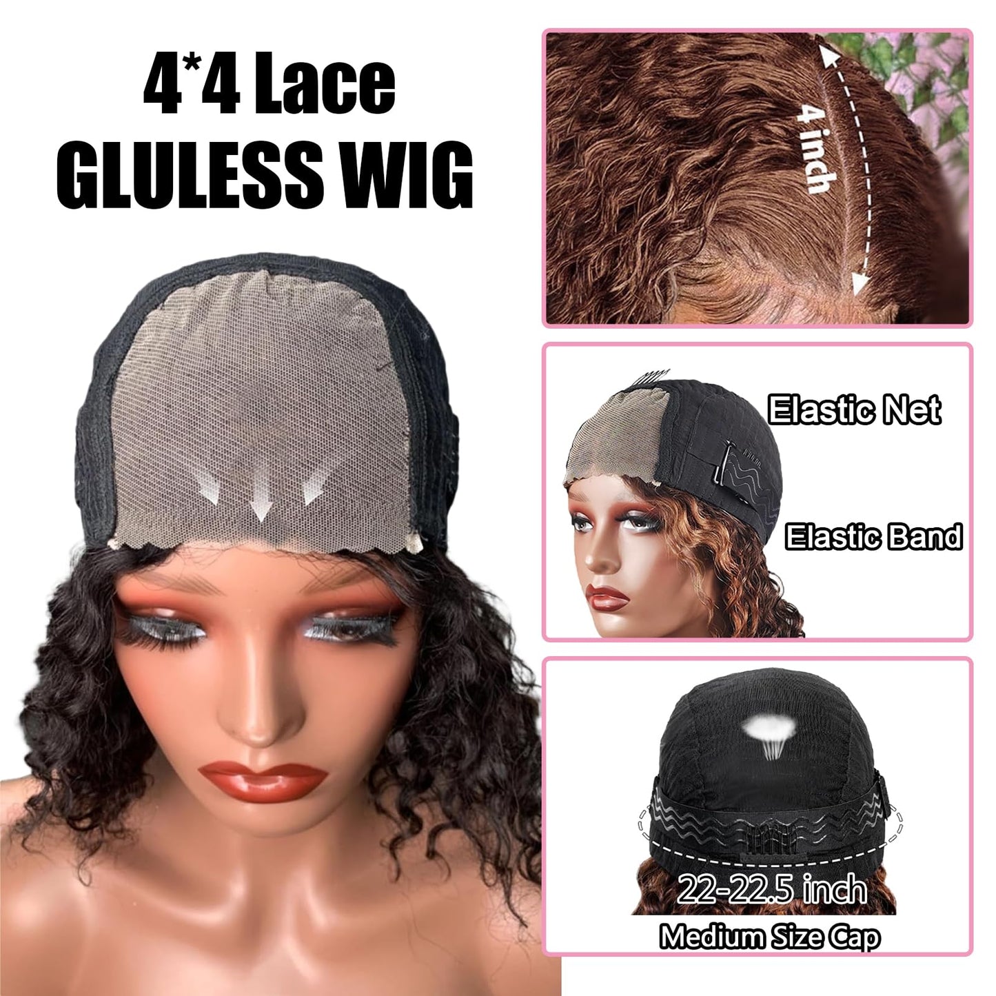 olimaruly Wear and Go Glueless Wigs Human Hair Pre Plucked Pre Cut Curly Bob Wigs Human Hair for Black Women 4x4 HD Lace Closure Deep Wave Glueless Wig Natural Black 12 Inch