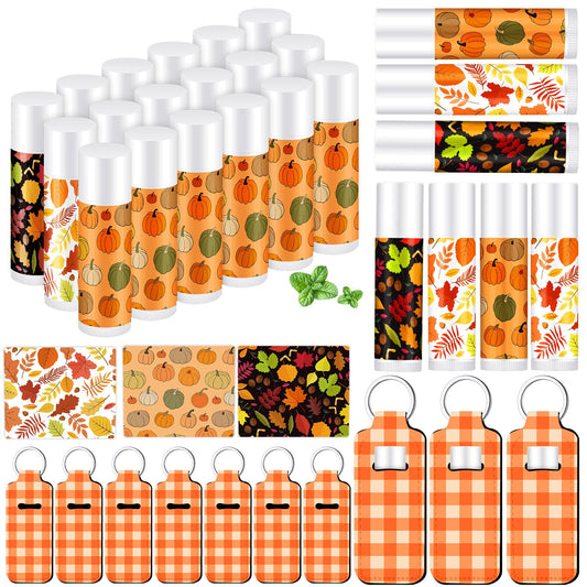 Swiffen 18 Sets Fall Maple Leaf Pumpkin Lip Balm and Holder Keychains Set Pumpkin Party Favors Bulk for Women Employee Basket Christma Stocking Stuffers Goodie Bag