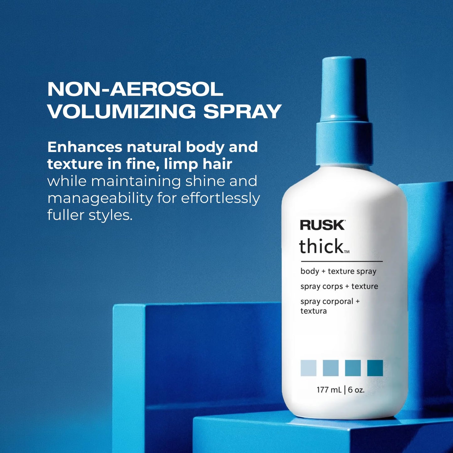 RUSK Designer Collection Thick Body and Texture Amplifier Spray, 6 Fl Oz, For Fine, Limp, Flat or Lazy Hair Types - Contains Wheat Protein, Adds Strength, Texture, Volume & Moisture