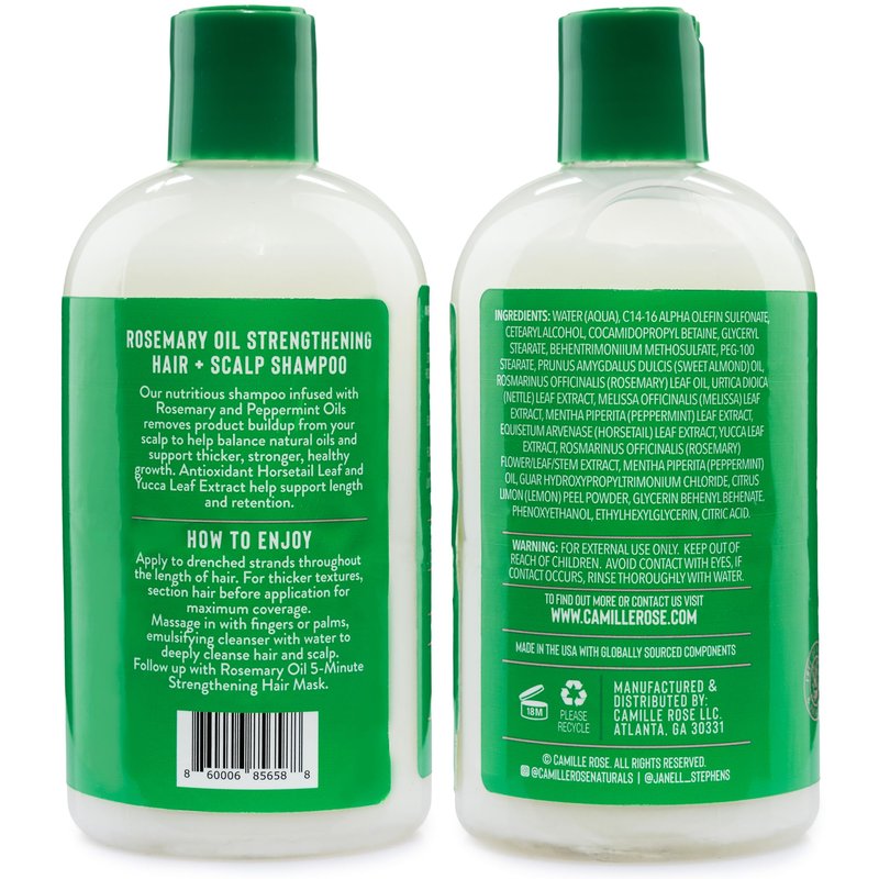 Camille Rose Shampoo, Rosemary Oil Strengthening Hair + Scalp – Helps Remove Build Up from Hair Products, Supports the Look of Thicker, Stronger Growth, 12 Oz