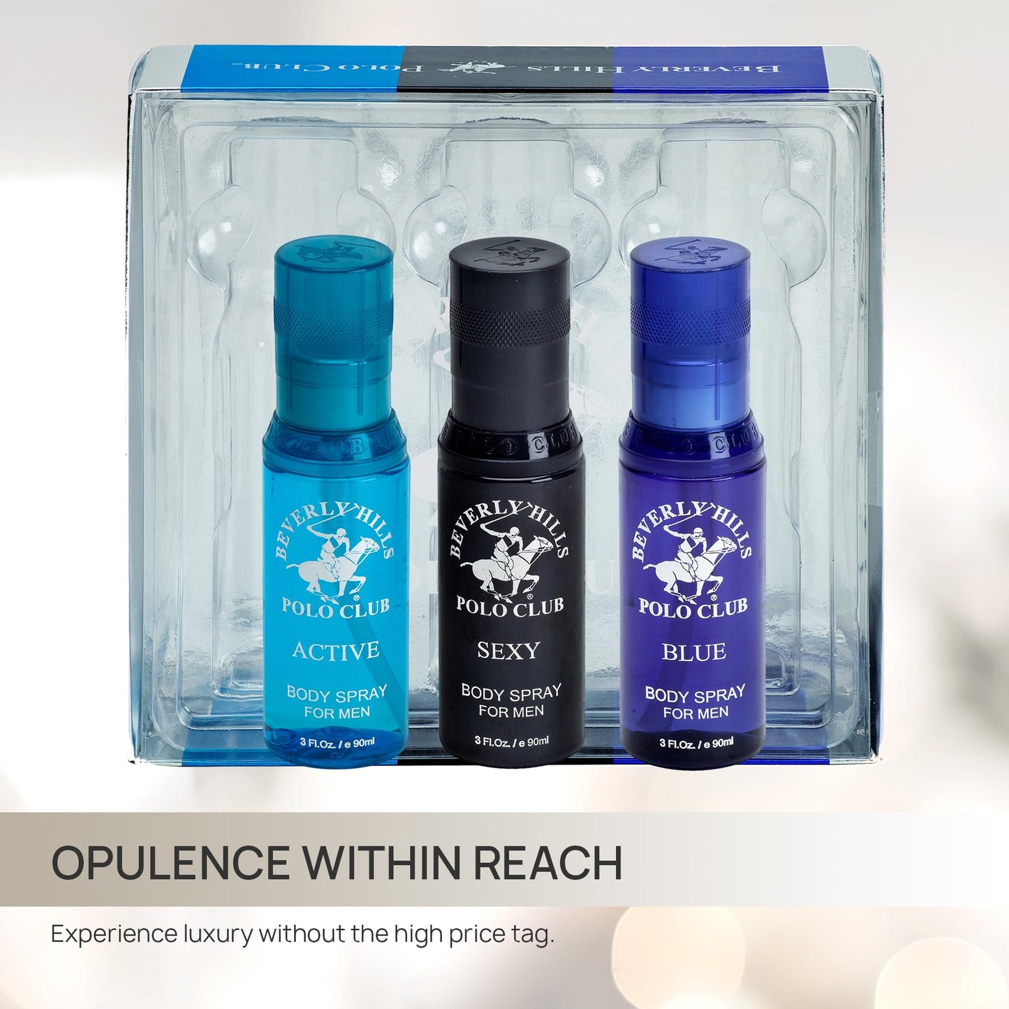 Beverly Hills Polo Club Men's Signature Body Spray Collection | 3-Piece Set: Blue, Active, Sexy | Versatile Fragrances for Every Occasion | Travel-Friendly 3 fl oz Each | Premium Grooming Gift for Him