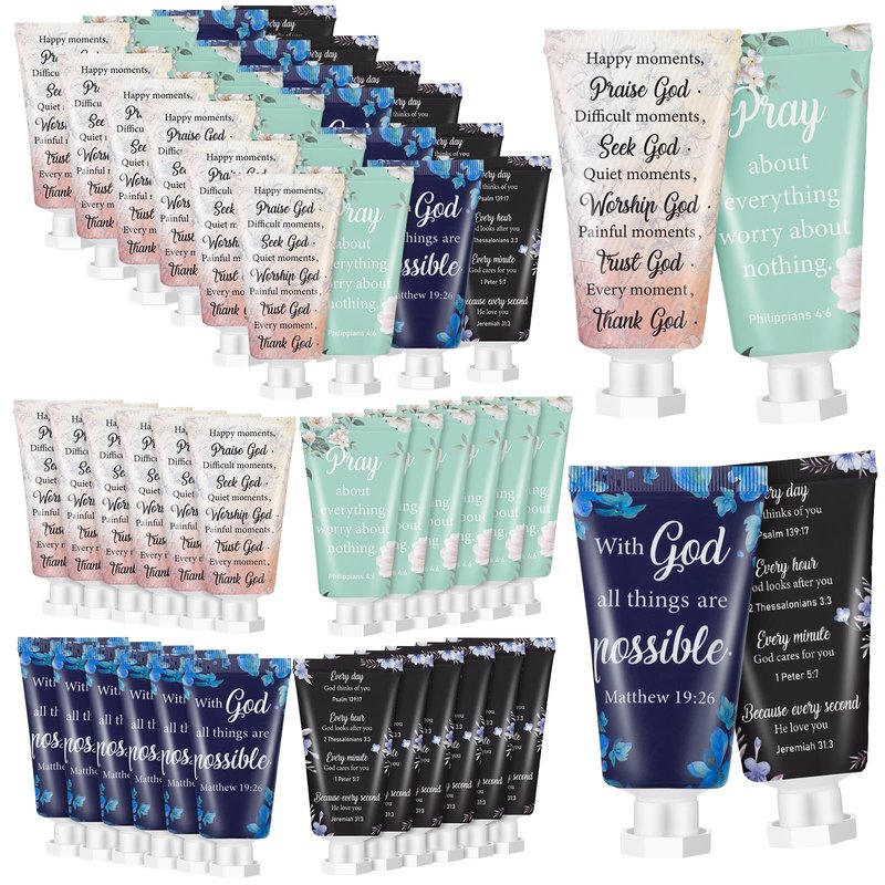 Sacubee 48 Pcs Christian Hand Cream Bulk for Women Mother's Day Mini Travel Size Religion Bible Verse Lotion for Skin Dry Hand Lotion for Mom Grandma Church Prayers Coworker Wedding Favors