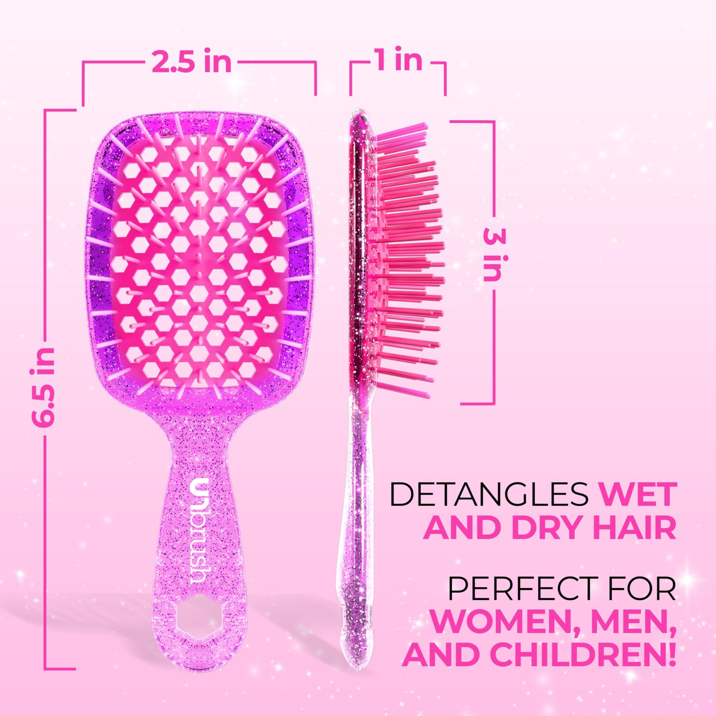 FHI Heat UNbrush Mini Detangler Brush for Pain-Free Brushing on All Wet or Dry Hair Types — Durable Duoflex Anti-Static Bristles, Lightweight Handle, Vented Mini Hair Brush, Rose Quartz Pink