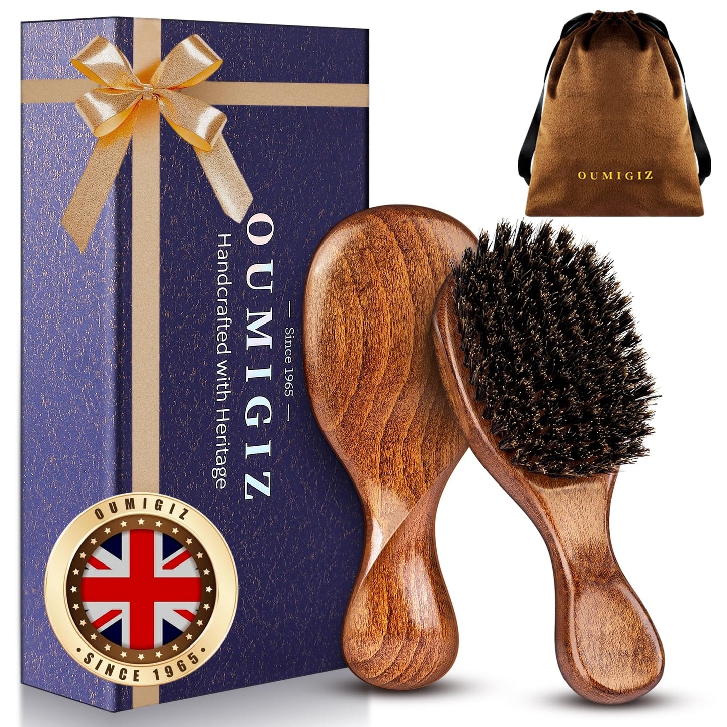 Small Boar Bristle Hair Brush Since 1965 British Craftsmanship, Handmade Natural Wooden Mini Hairbrush/Beard Brush, Pure Soft Bristles Gentle Detangling Women Men Kids Thin Fine Hair, Smooth & Shine