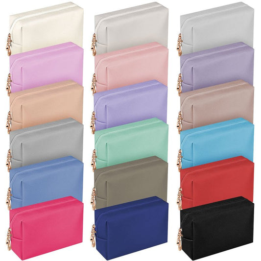 Chunful 18 Pcs Cosmetic Bags Bulk Makeup Bag Set for Women Preppy PU Leather Zipper Small Purse Water Resistant Portable Travel Toiletry Pouch, 18 Colors